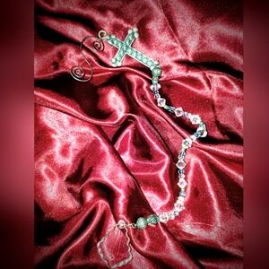 Vintage Silver Cross Window Ornament with Beaded And Crystal Detail